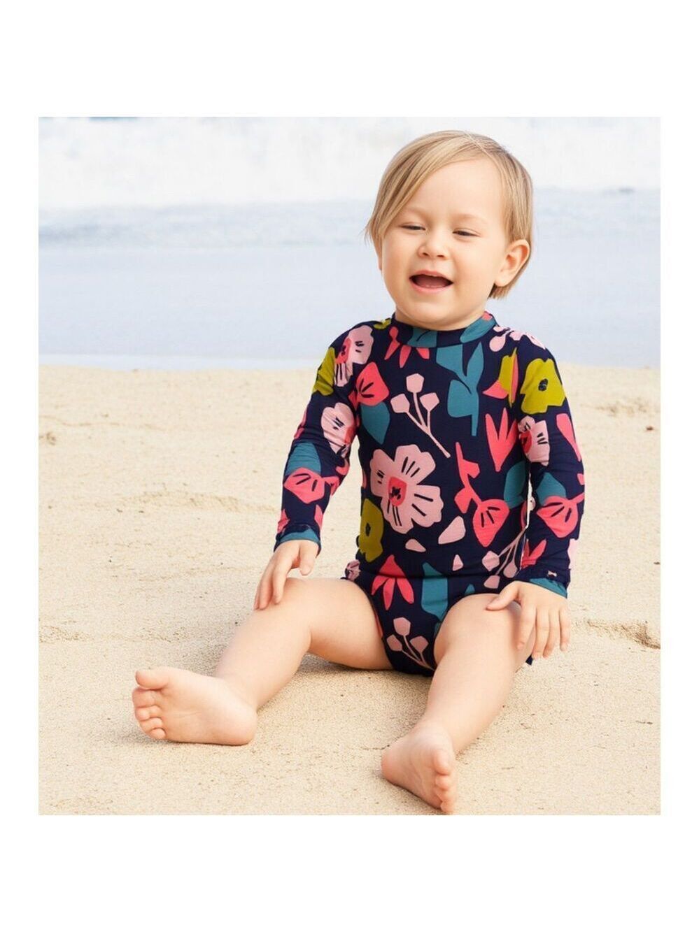 Simple Joys by Carter's Blue Pink Floral Long Sleeve One Piece Swimsuit Size 6-9